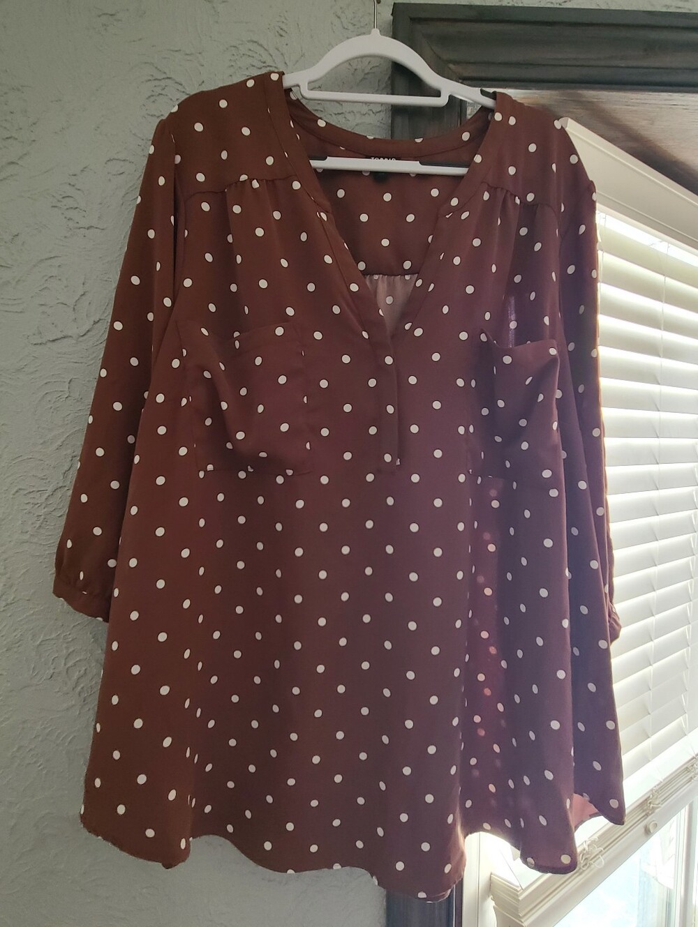 Torrid Harper Studio Crepe De Chine 3/4 Sleeve Blouse Polka Dot V-Neck
